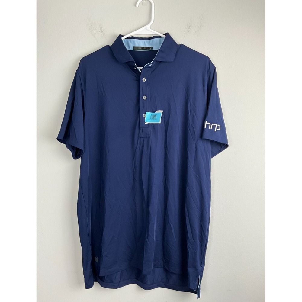Greyson Navy Blue Polo Shirt Men's Size L HRP Embroidered‎ Logo Golf Casual Peru